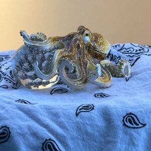 Keren Kopal Crystal Apple Octopus Trinket Box Jeweled Figurine Collectible
